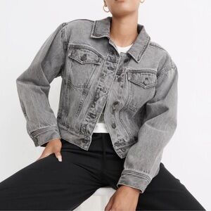 Madewell boxy crop Charcoal Denim Jacket